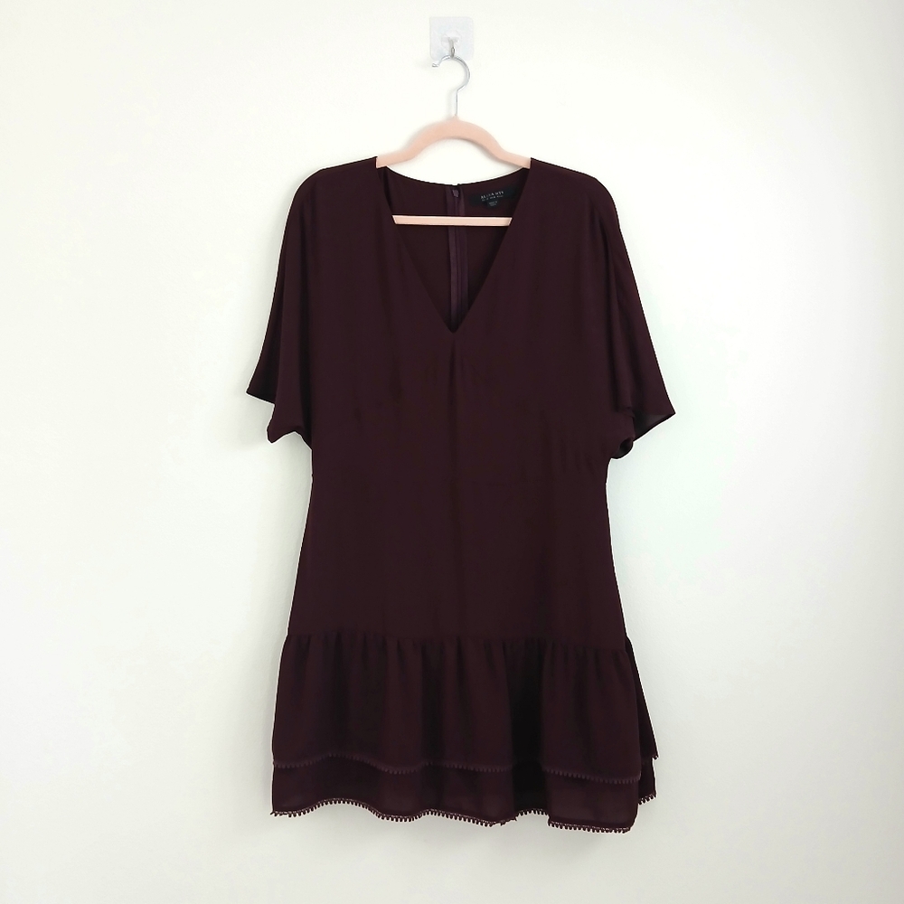 All Saints Burgundy Dress with Ruffle Hem